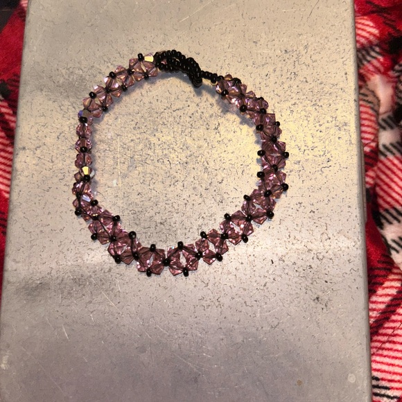 Rose Crystal Bead Woven Bracelet - Picture 5 of 6